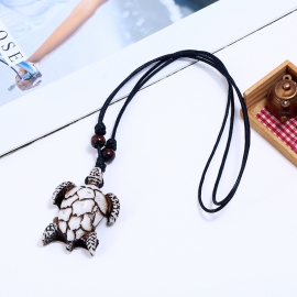 Vintage hand-woven resin turtle mens necklace