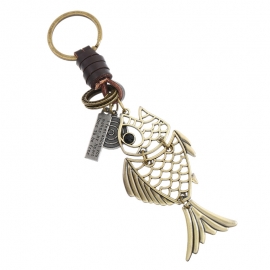 Goldfish car pendant retro leather keychain