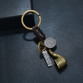 Vintage woven leather keychain