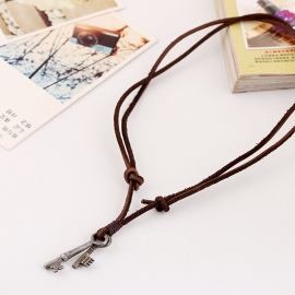 European and american mens leather necklace alloy key