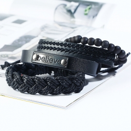 Retro woven four-piece cowhide bracelet diy mens jewelry simple leather bracelet