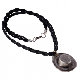 Hemp rope braided vintage alloy hat necklace punk mens necklace