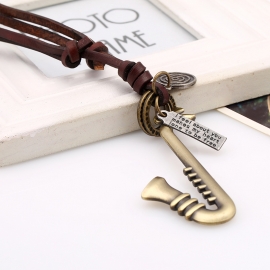 Retro literary cowhide rope alloy musical instrument cowhide necklace sweater chain long necklace fashion wild jewelry