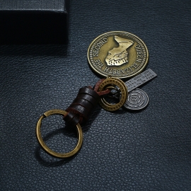 Vintage woven leather keychain