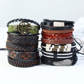 Vintage woven 12-piece cowhide bracelet mens diy leather combination bracelet bracelet