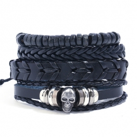 Skull beaded retro leather bracelet men woven diy set leather bracelet