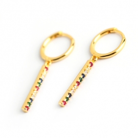 Fashionable color stone earrings light luxury style mixed color zircon diamond set s925 sterling silver long strip earrings female