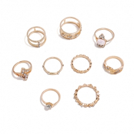 European and american retro diamond-set simple fashion joint ring tail ring aliexpress explosive geometric pattern 9-piece ring