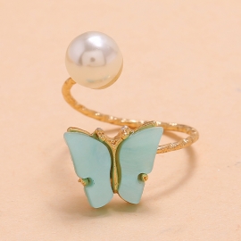 European and american summer forest sweet and cute small ring fashion personality acrylic butterfly pearl open ring