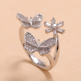 Fashion light luxury diamond butterfly flower ring simple niche design high sense of exquisite ring