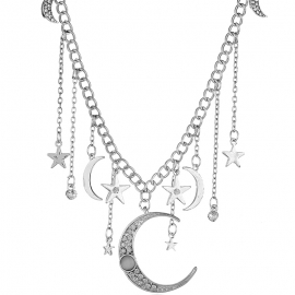 Alloy diamond multi pendant star moon ladies short necklace