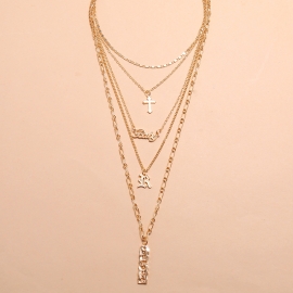 Ins cold multi-layer niche design necklace european and american fashion personality trend cross letter geometric hollow necklace