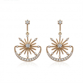 S925 baroque wind star moon earrings korea crescent moon full rhinestone earrings