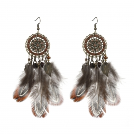 Bohemian exaggerated vintage feather earrings seaside vacation african tribe performance long earrings