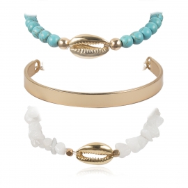 European and american cross-border jewelry, personalized turquoise geometric beaded bracelet, creative original stone shell metal c-shaped bracelet