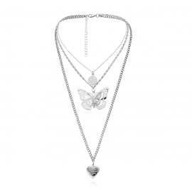 European and american cross-border jewelry personalized three-dimensional disc pendant necklace female butterfly hollow peach heart opening multi-layer necklace