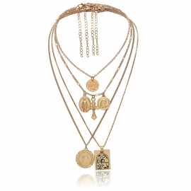 European and american cross-border jewelry retro personality portrait cross necklace female embossed multilayer creative necklace sweater chain