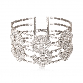 European and american cross-border jewelry, personalized claw chain diamond geometric ins necklace, exaggerated dollar sign punk zircon necklace