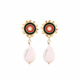 Korean version of enamel glaze flower earrings new 925 silver needle stud earrings feminine baroque pearl earrings