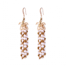 Elegant diamond-studded hollow flower ladies long pearl tassel earrings european and american fashion cross-border jewelry manufacturers wholesale