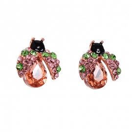 S925 silver needle cute diamond-studded ladybug earrings female korean fashion all-match earrings