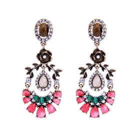 Flower diamond earrings women european and american fashion accessories wholesale ladies exaggerated retro leaf earrings