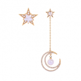 925 silver needle creative long asymmetrical star diamond moon pendant earrings female japanese and korean style earrings