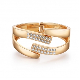 Foreign trade hot-selling jewelry european and american popular diamond-studded smooth gold-plated spring open bracelet ladies bracelet factory direct sales