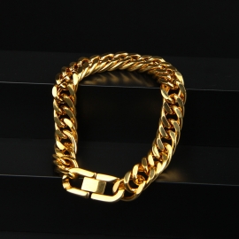 Mens hip hop stainless steel color preserving plating bracelet 12mm14mm double buckle double-sided grinding mens bracelet