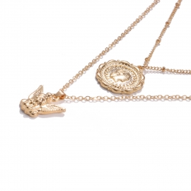 European and american cross-border hot-selling jewelry fashion retro angel portrait embossed pendant double necklace