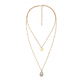 Cross-border hot sale fashion simple style diamond drop-shaped butterfly pendant ladies double necklace
