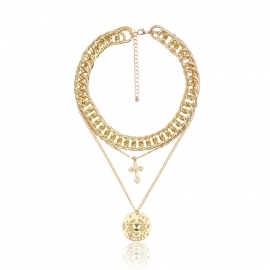 Cross-border hot-selling jewelry in europe and america, personality exaggerated cross crab disc pendant thick chain multilayer necklace