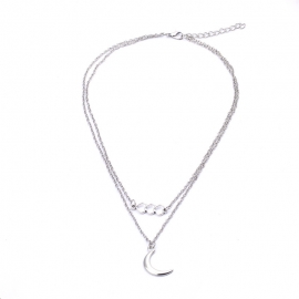Cross-border hot-selling jewelry in europe and america hollow love moon pendant double necklace