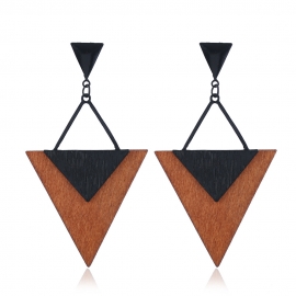 Cross-border exclusively for creative new exaggerated wood earrings european and american fashion personality retro alloy wood grain wooden earrings