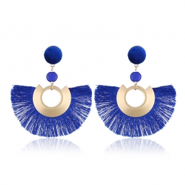 European and american cross-border fashion exaggerated new earrings, big-name fur ball geometric tassel earrings female fan-shaped tassel earrings