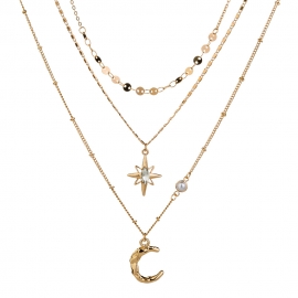 European and american fashion hot style european and american fashion street shooting star and moon necklace popular card neck multi-layer copper necklace accessories