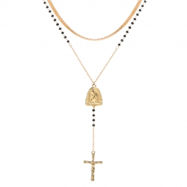 European and american hot-selling jewelry, personality mix and match the virgin mary cross long pendant flat snake chain double crystal necklace