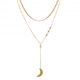 Japanese and korean ins creative jewelry personality wild star pearl stitching long pendant moon crescent necklace clavicle chain