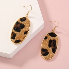 European and american autumn and winter simple and versatile hot-selling accessories oval leopard print plush ear hook temperament geometric fashion earrings