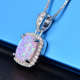 Square fashion zircon pendant copper with gold electroplated finished necklace and opal pendant