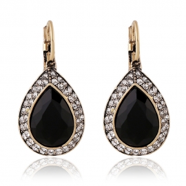 European and american earrings simple retro black crystal earrings womens alloy jewelry