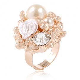 Fashion rose flower pearl open adjustable ring ring girl foreign trade jewelry