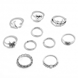 European and american retro love moon starfish carved eyes 10 piece set combination ring fashion personality tide alloy ring