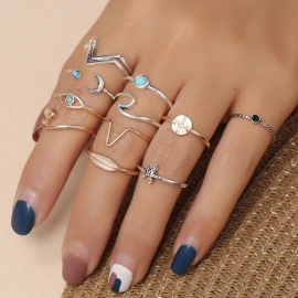 European and american hot-selling retro simple personality gold and silver mixed set ring fashion trend geometric 12-piece ring