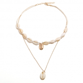 Fashionable simple temperament pearl shell shape pendant multilayer short clavicle necklace