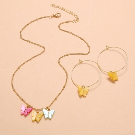 Fashion creative design set earrings simple retro wild exaggerated color butterfly necklace set