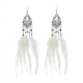 Super fairy exaggerated earrings jewelry ethnic feather earrings bohemian seaside vacation rice beads long earrings