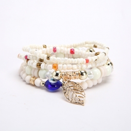 New jewelry bohemian ethnic bracelet handmade multilayer leaf big eye pendant bracelet wholesale