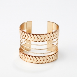 European and american cross-border jewelry retro semicircle stitching metal jewelry exaggerated geometric hollow multiple personality wide bracelet