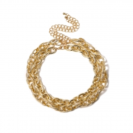 European and american cross-border jewelry exaggerated punk metal chain necklace female personality water ripple thick chain double necklace